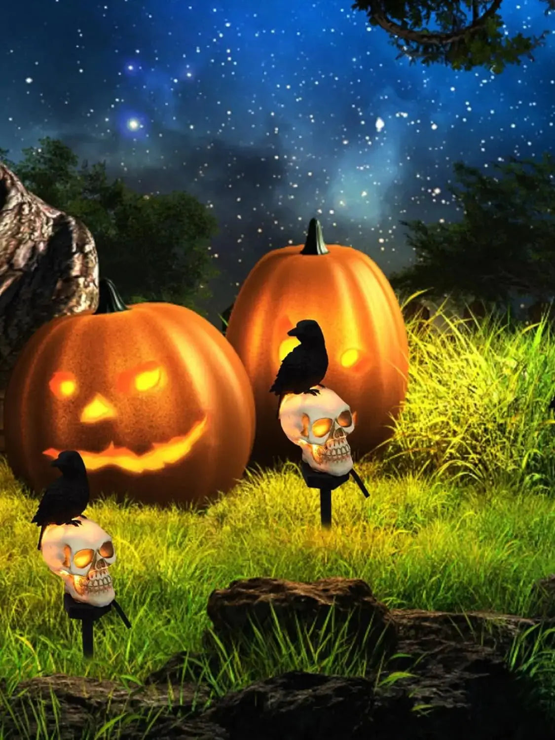 Solar Skull with Crow – Spooky Halloween Decoration that Lights Up Automatically at Night