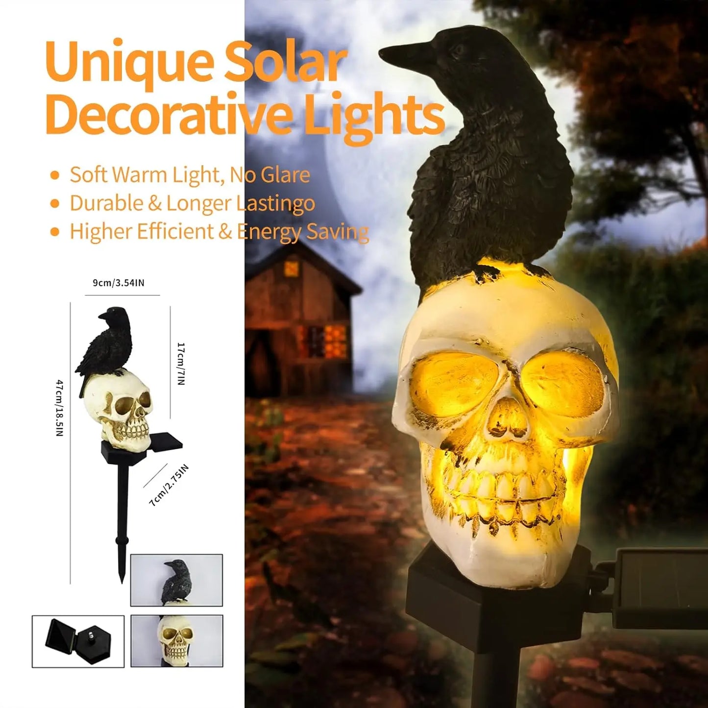 Solar Skull with Crow – Spooky Halloween Decoration that Lights Up Automatically at Night