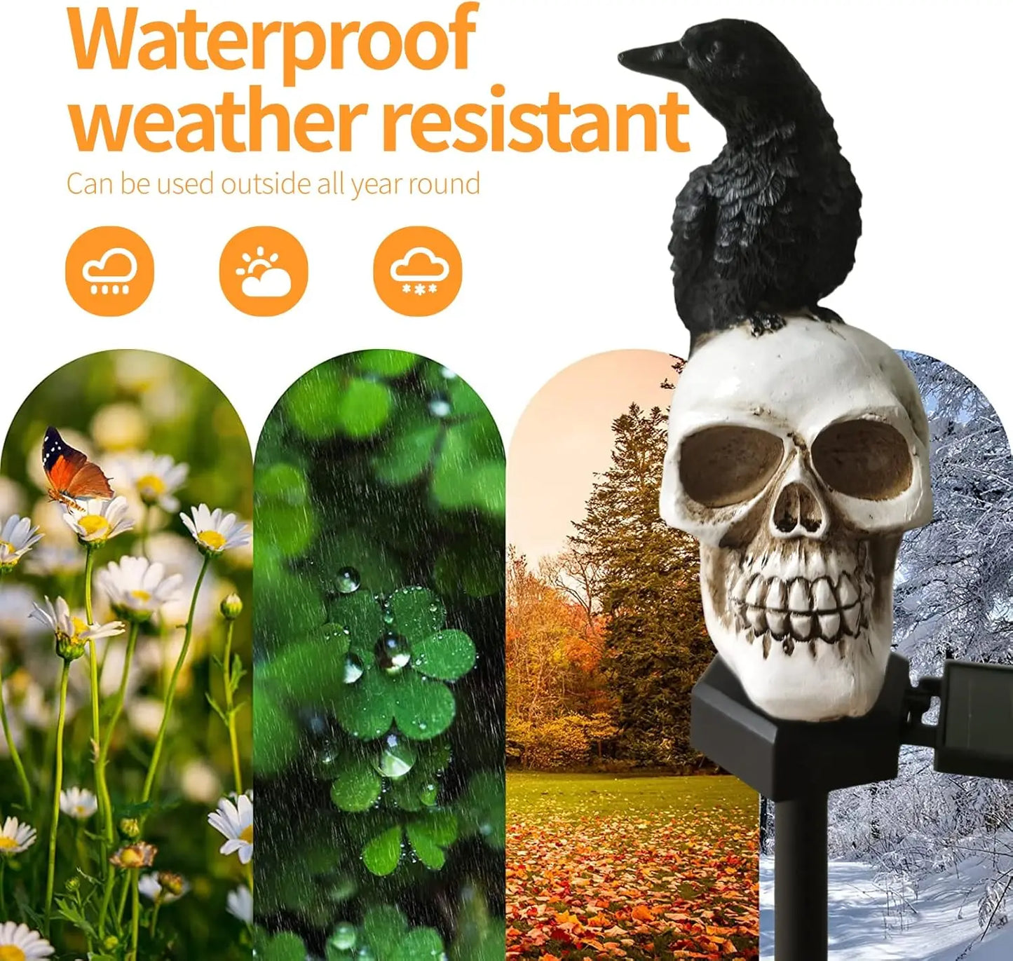 Solar Skull with Crow – Spooky Halloween Decoration that Lights Up Automatically at Night