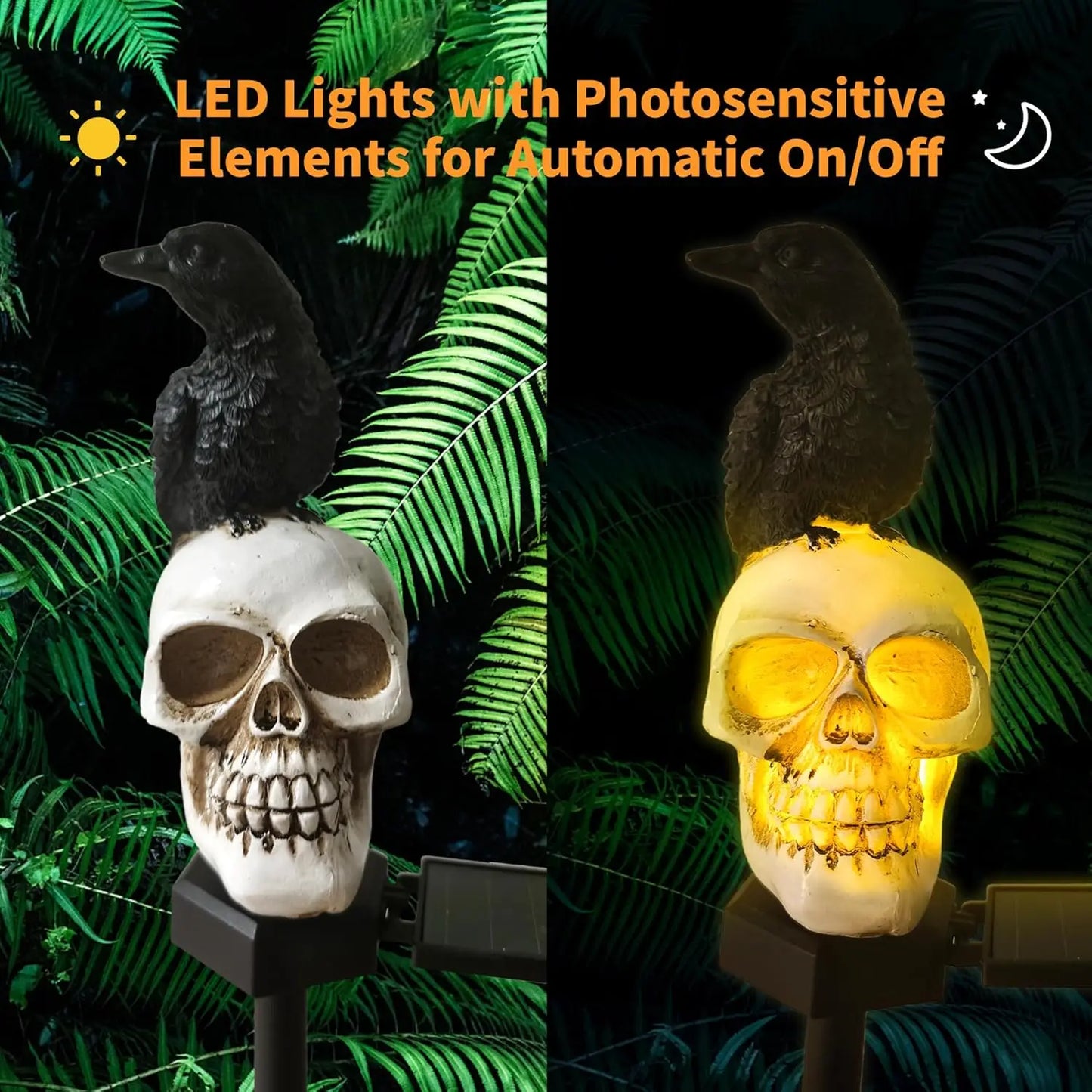 Solar Skull with Crow – Spooky Halloween Decoration that Lights Up Automatically at Night