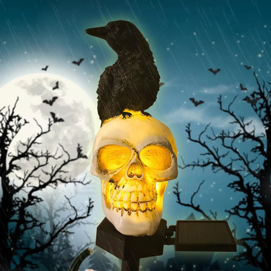 Solar Skull with Crow – Spooky Halloween Decoration that Lights Up Automatically at Night